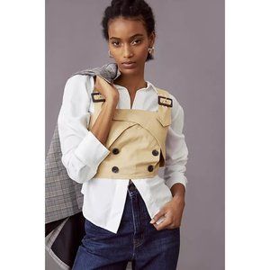 8. Anthropologie Eva Franco Beige Trench Buttoned Blouse with Straps